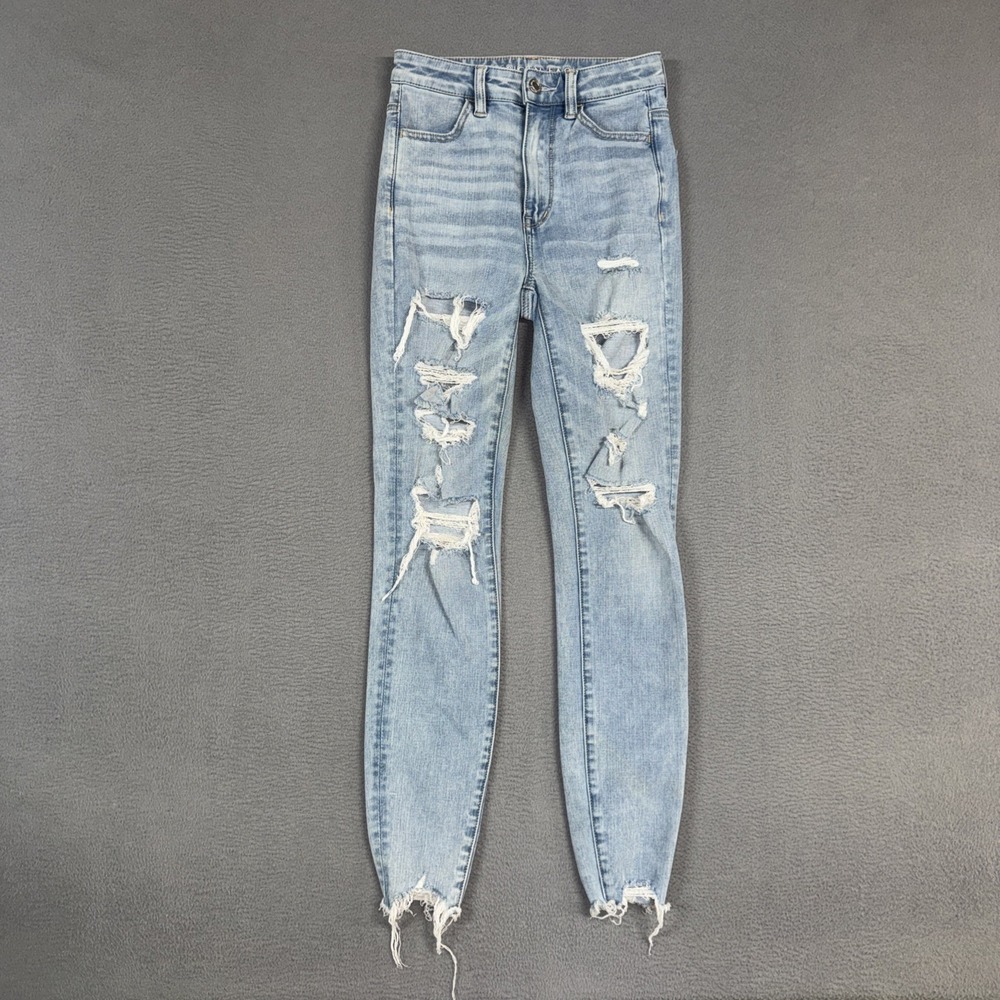 American Eagle Jeans Womens 00 Blue Highest Rise Jegging Ankle Distressed Denim
